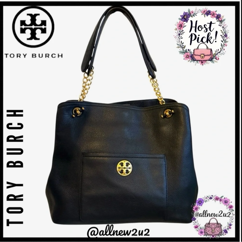 SALE! Tory Burch 2 Pc Chelsea Slouchy Leather Tote Wallet Pebble Leather
